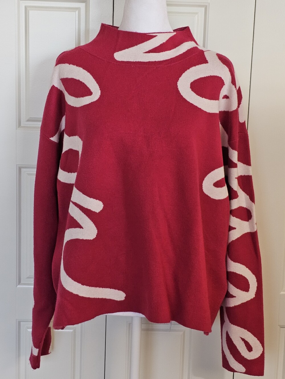 Maeve Carys Mock Neck Sweater L Pink Cream Abstract Anthropologie - Picture 2 of 11
